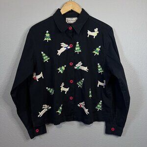 Vintage New Direction Black Embroidered Christmas Long Sleeve Button Up Shirt
